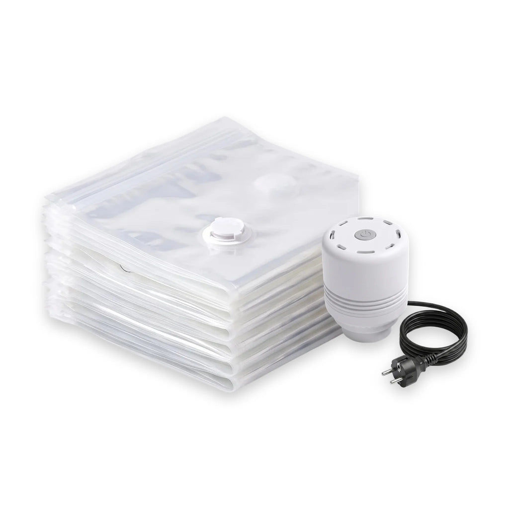 Set de rangement sous vide : 8 sacs de compression + pompe électrique, packshot