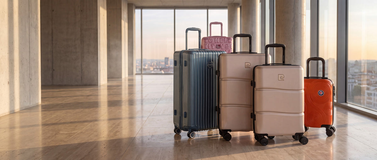 Valises Pierre Cardin Intense, Murano Trunk, Hello Kitty et Rafale dans un hall lumineux
