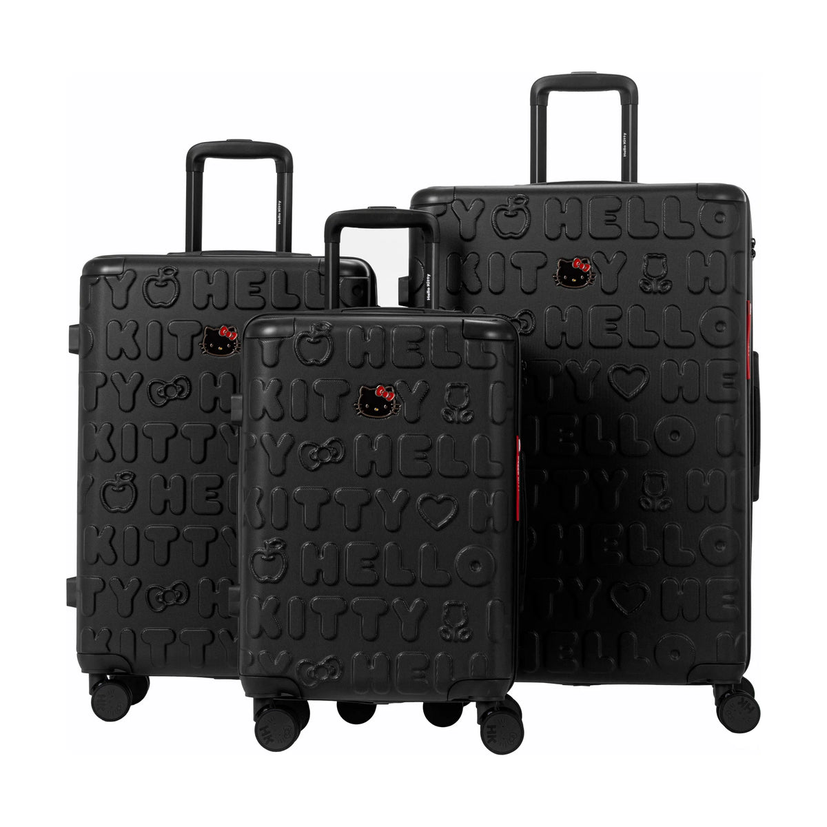 Set de 3 valises Hello Kitty Kuririn Noir, vue de trois quarts du lot