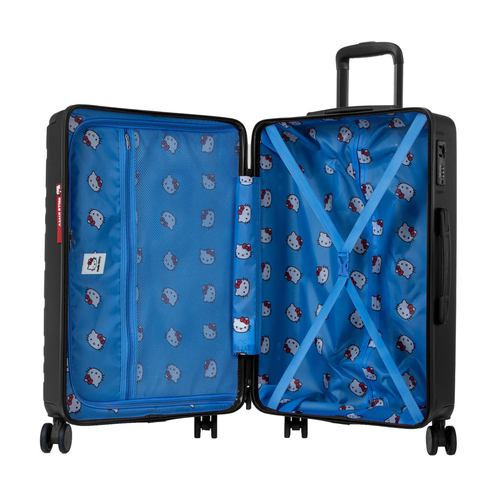 Set de 3 valises Hello Kitty Kuririn Noir, valise M ouverte, intérieur