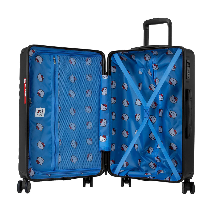 Set de 3 valises Hello Kitty Kuririn Noir, valise M ouverte, intérieur