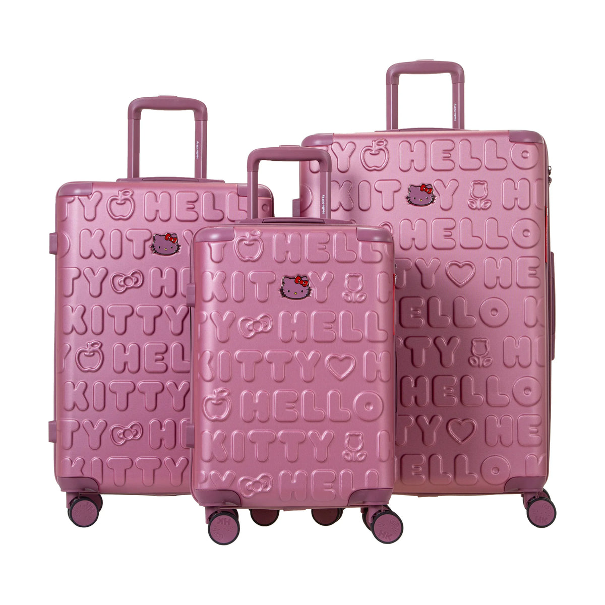 Set de 3 valises Hello Kitty Kuririn Rose, vue de trois quarts du lot