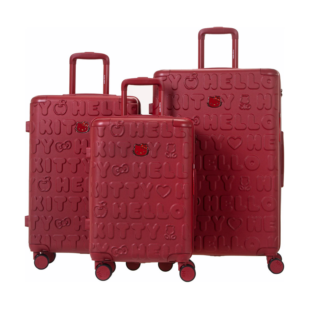 Set de 3 valises Hello Kitty Kuririn Rouge, vue de trois quarts du lot
