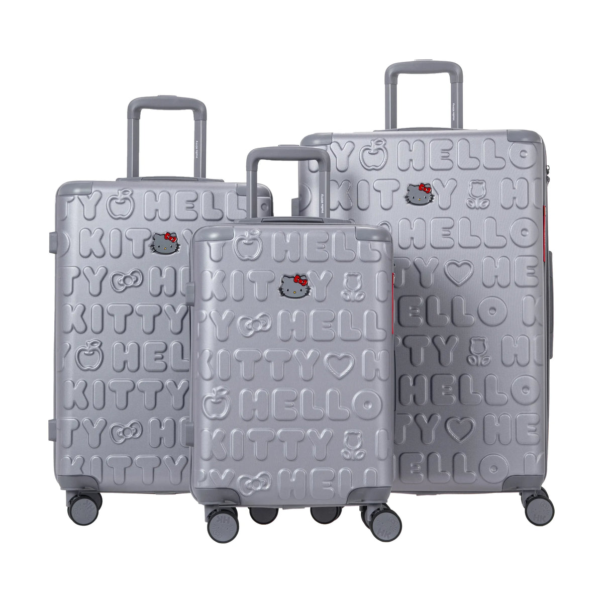 Set de 3 valises Hello Kitty Kuririn Argent, vue de trois quarts du lot