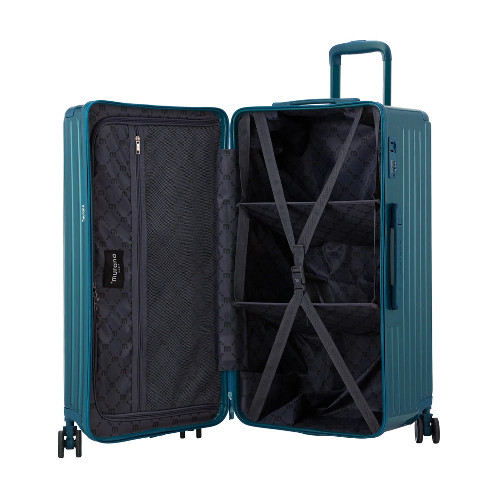 Valise Murano Rio Trunk L Bleu grisé, valise M ouverte, intérieur