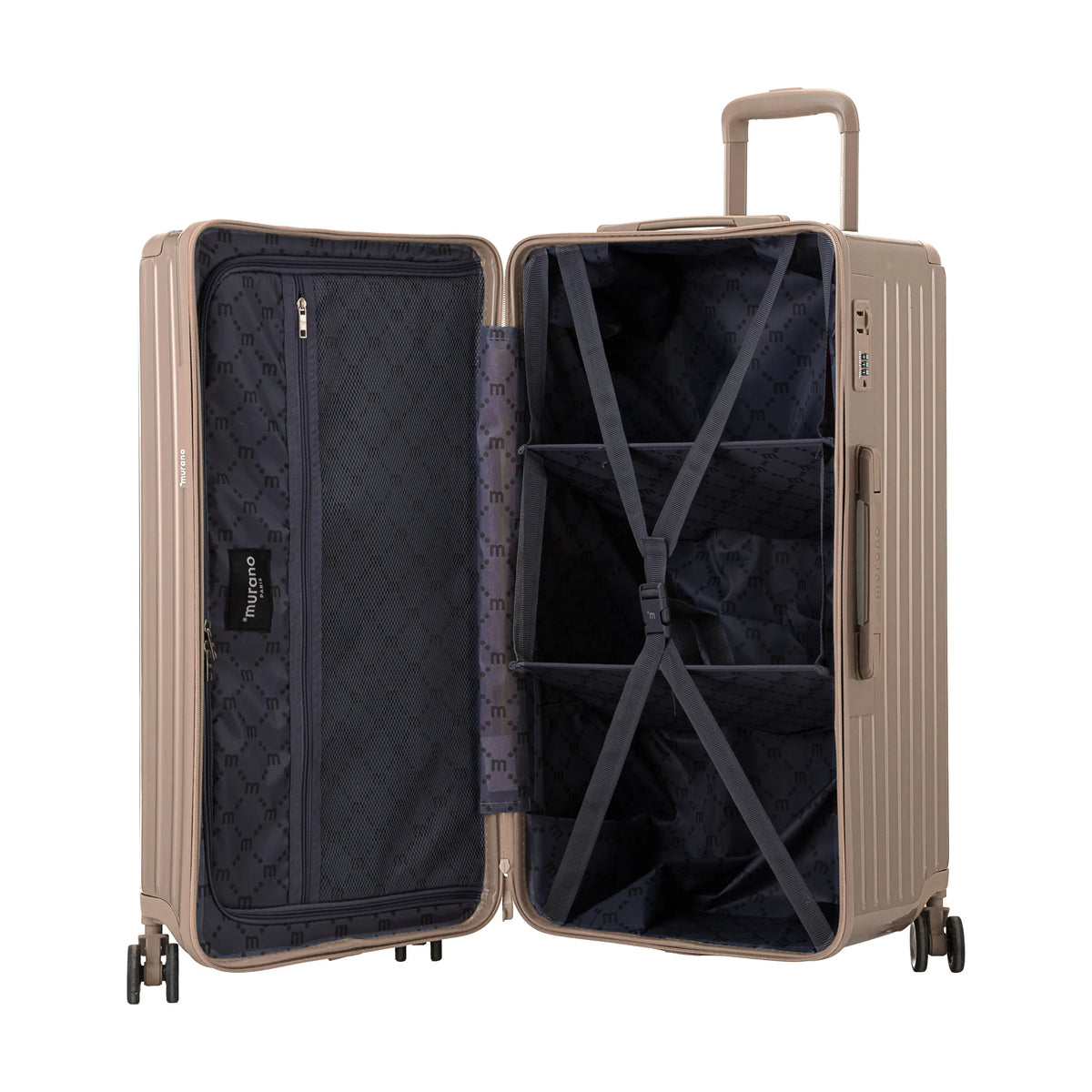 Valise Murano Rio Trunk L Champagne, valise M ouverte, intérieur