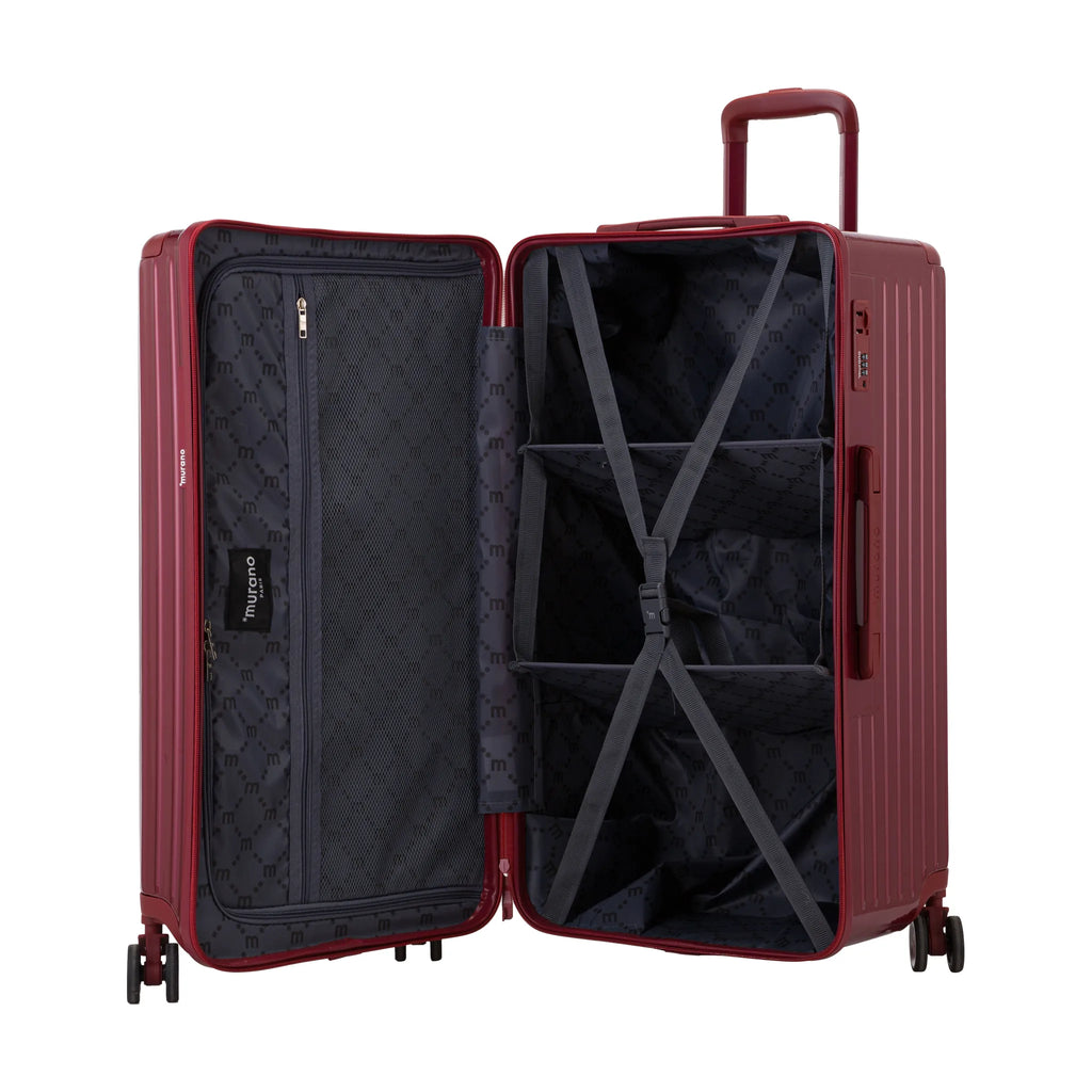 Valise Murano Rio Trunk L Rouge foncé, valise M ouverte, intérieur