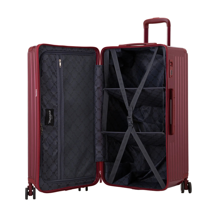 Valise Murano Rio Trunk L Rouge foncé, valise M ouverte, intérieur