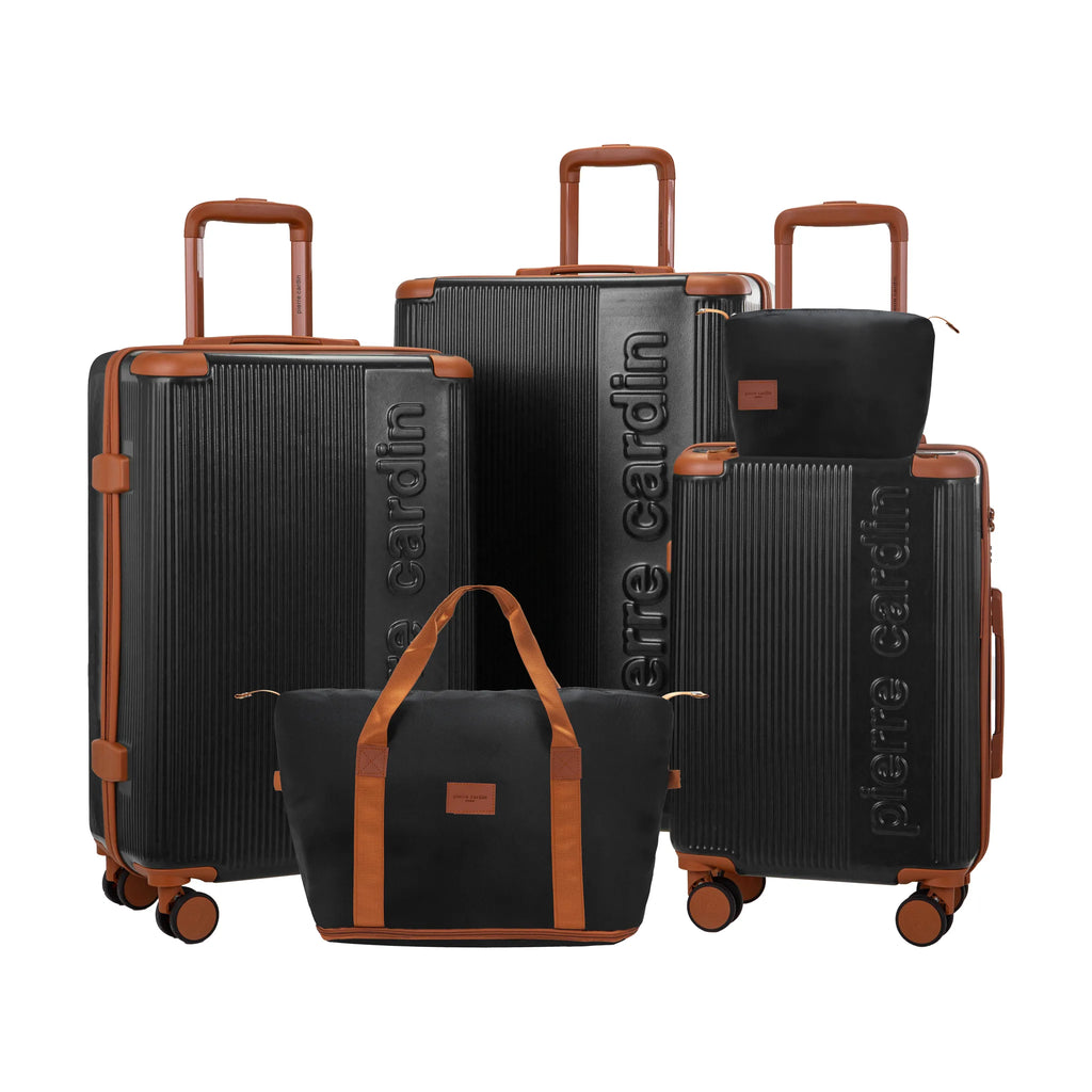 Set de 3 valises + 2 sacs Pierre Cardin Berlin Noir, set complet, 3 valises, sac de voyage et trousse de toilette
