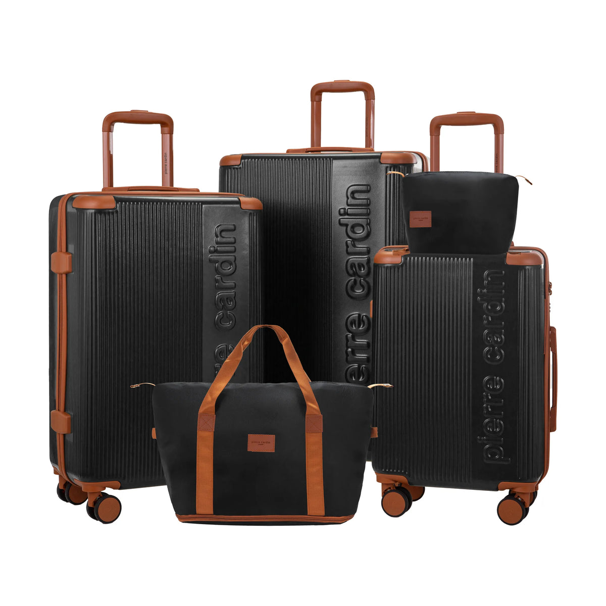 Set de 3 valises + 2 sacs Pierre Cardin Berlin Noir, set complet, 3 valises, sac de voyage et trousse de toilette