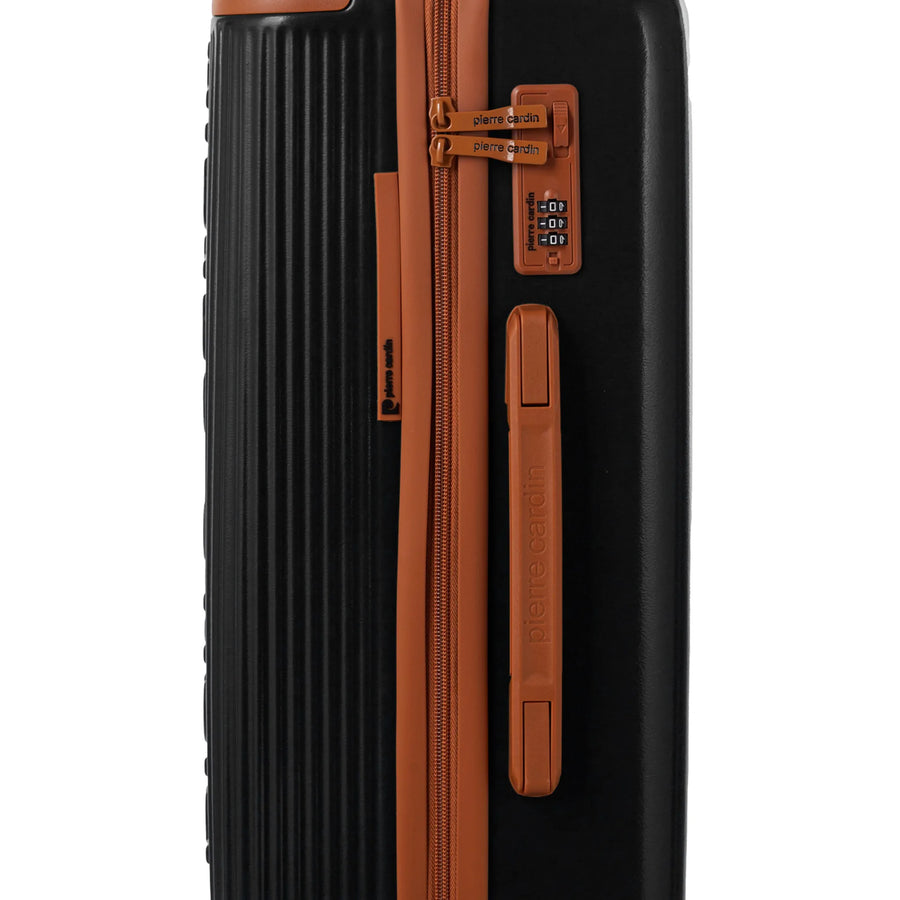 Set de 3 valises + 2 sacs Pierre Cardin Berlin Noir, détail cadenas à combinaison 3 chiffres