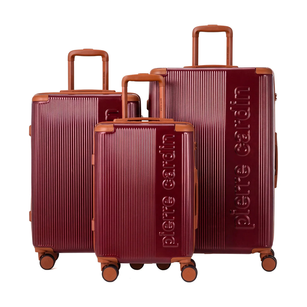 Set de 3 valises + 2 sacs Pierre Cardin Berlin Rouge foncé, les 3 valises 52, 65 et 75 cm