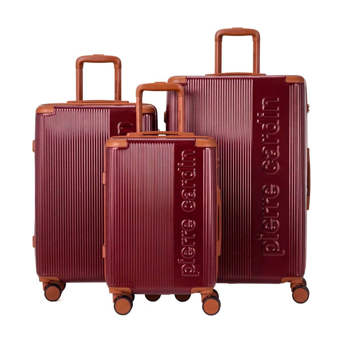 Set de 3 valises + 2 sacs Pierre Cardin Berlin Rouge foncé, les 3 valises 52, 65 et 75 cm