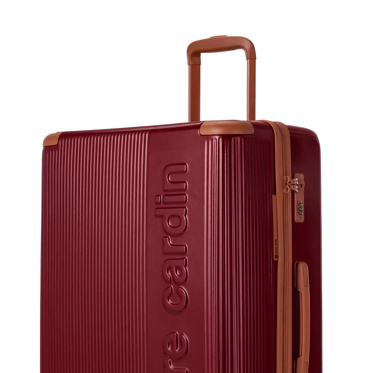 Set de 3 valises + 2 sacs Pierre Cardin Berlin Rouge foncé, détail poignée télescopique