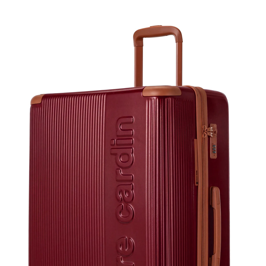 Set de 3 valises + 2 sacs Pierre Cardin Berlin Rouge foncé, détail poignée télescopique