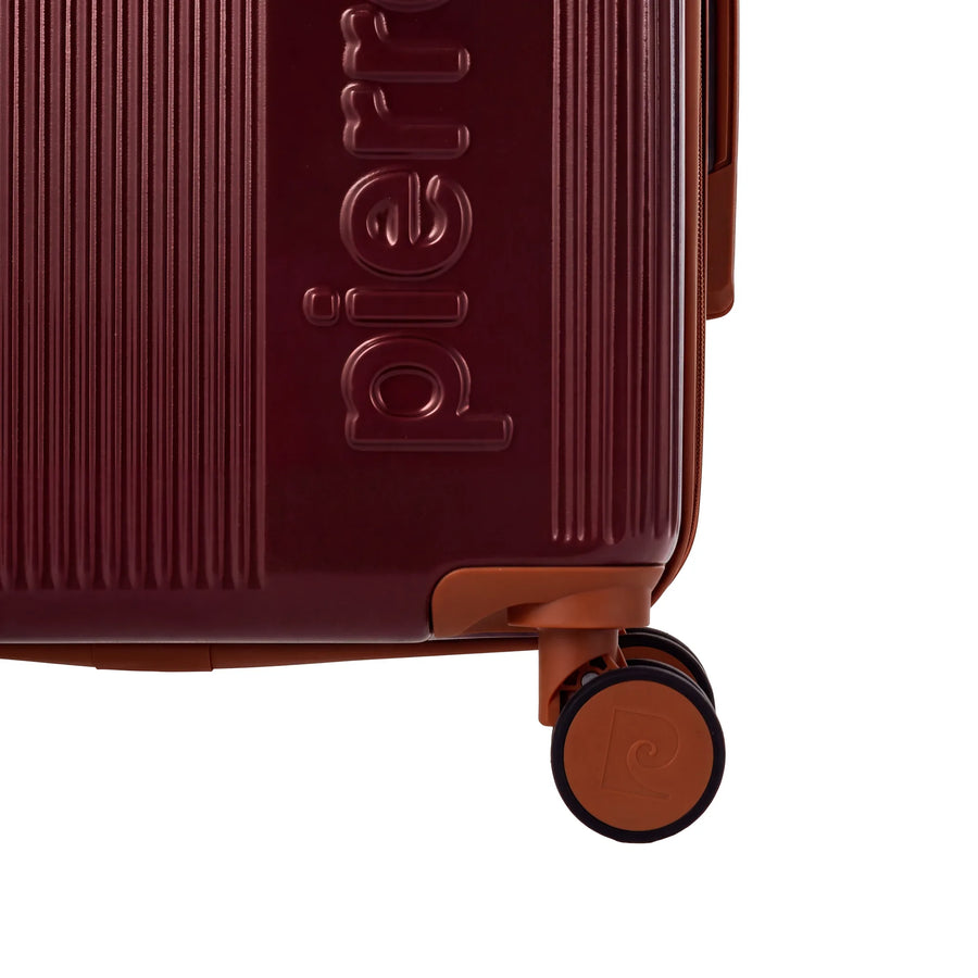 Set de 3 valises + 2 sacs Pierre Cardin Berlin Rouge foncé, détail roue double