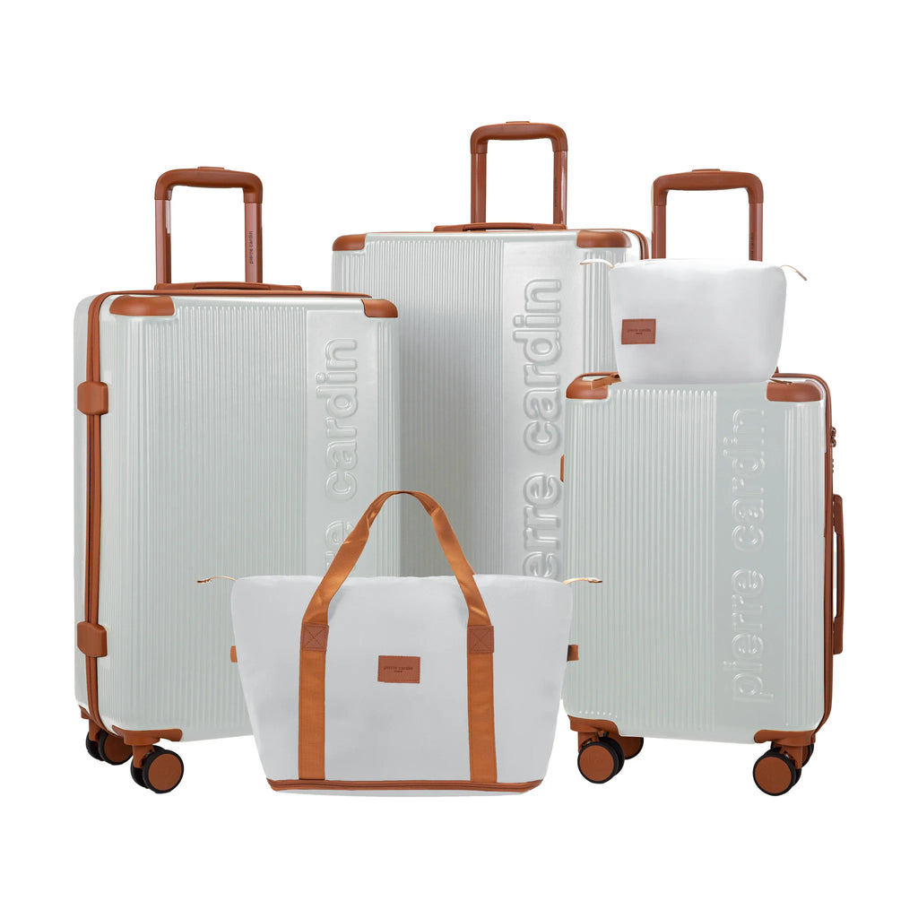 Set de 3 valises + 2 sacs Pierre Cardin Berlin Ivoire, set complet, 3 valises, sac de voyage et trousse de toilette