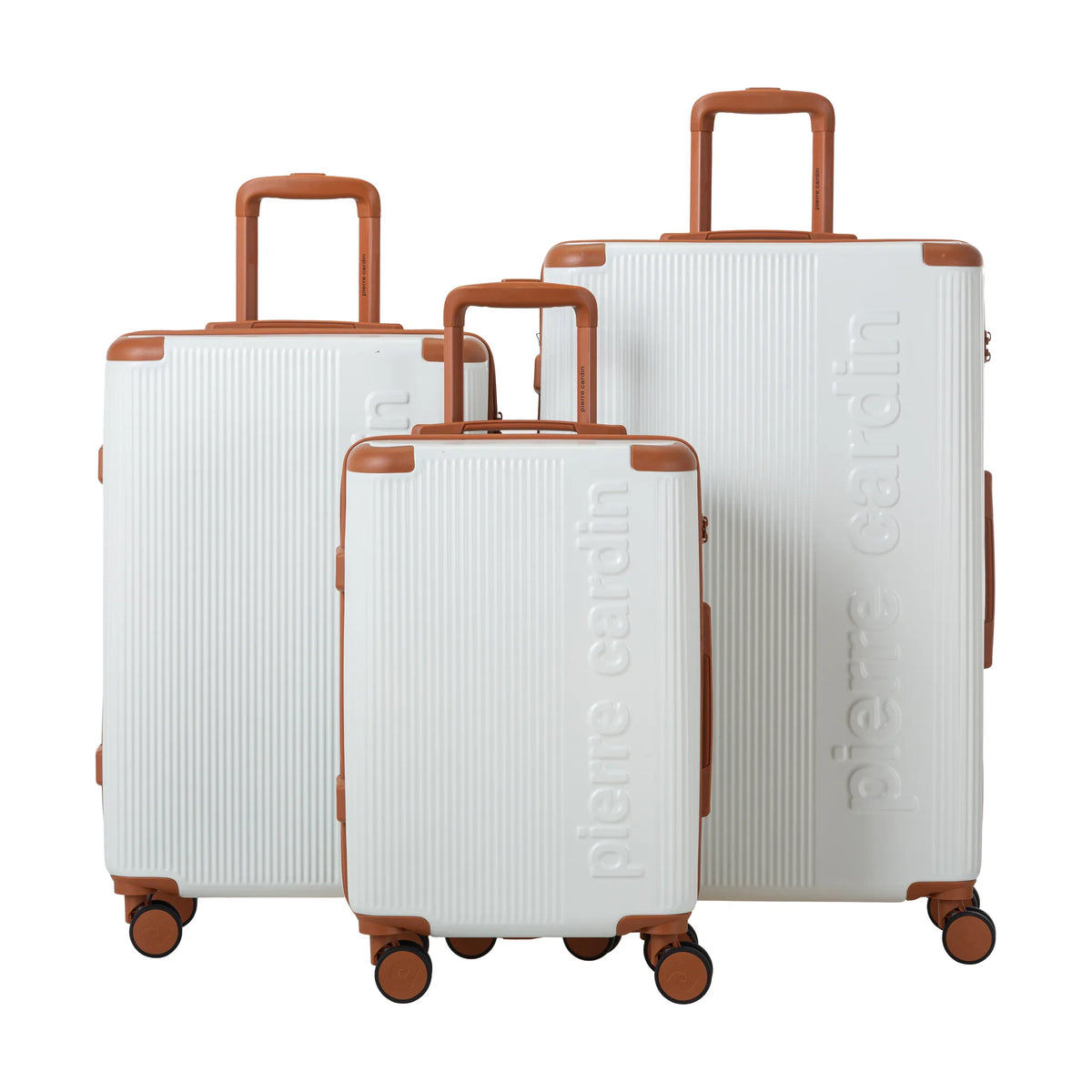 Set de 3 valises + 2 sacs Pierre Cardin Berlin Ivoire, les 3 valises 52, 65 et 75 cm