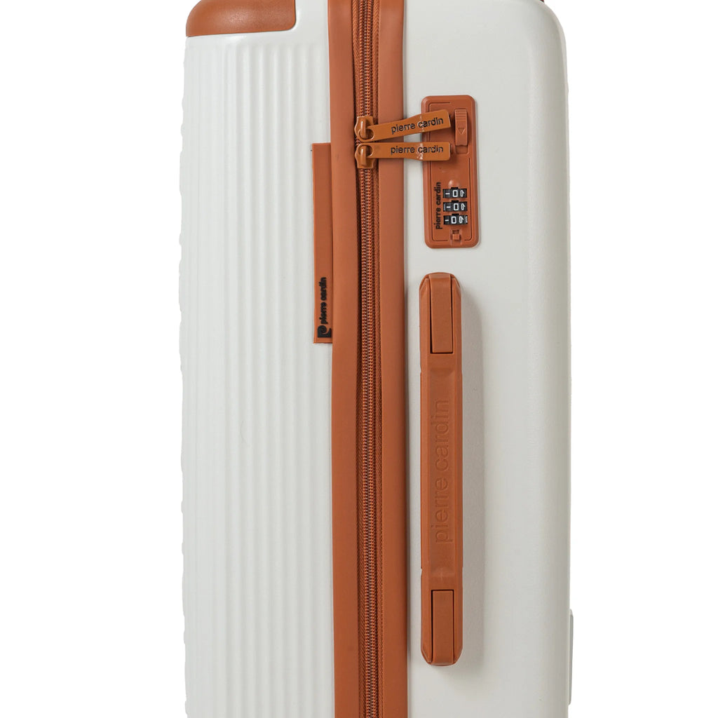 Set de 3 valises + 2 sacs Pierre Cardin Berlin Ivoire, détail cadenas à combinaison 3 chiffres