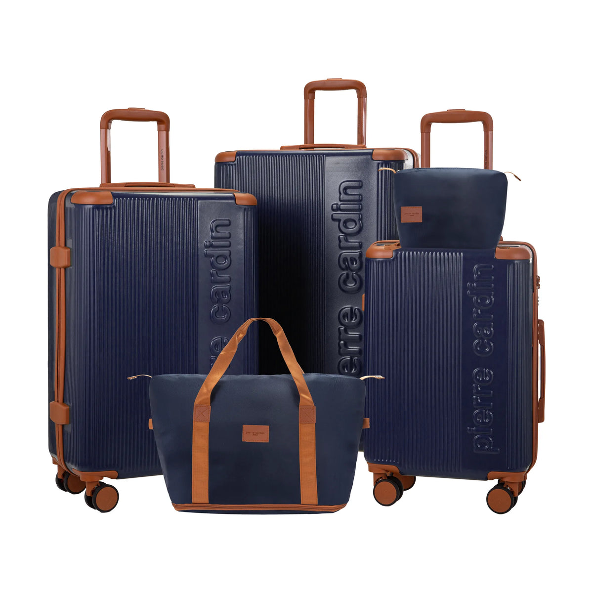 Set de 3 valises + 2 sacs Pierre Cardin Berlin Bleu marine, set complet, 3 valises, sac de voyage et trousse de toilette