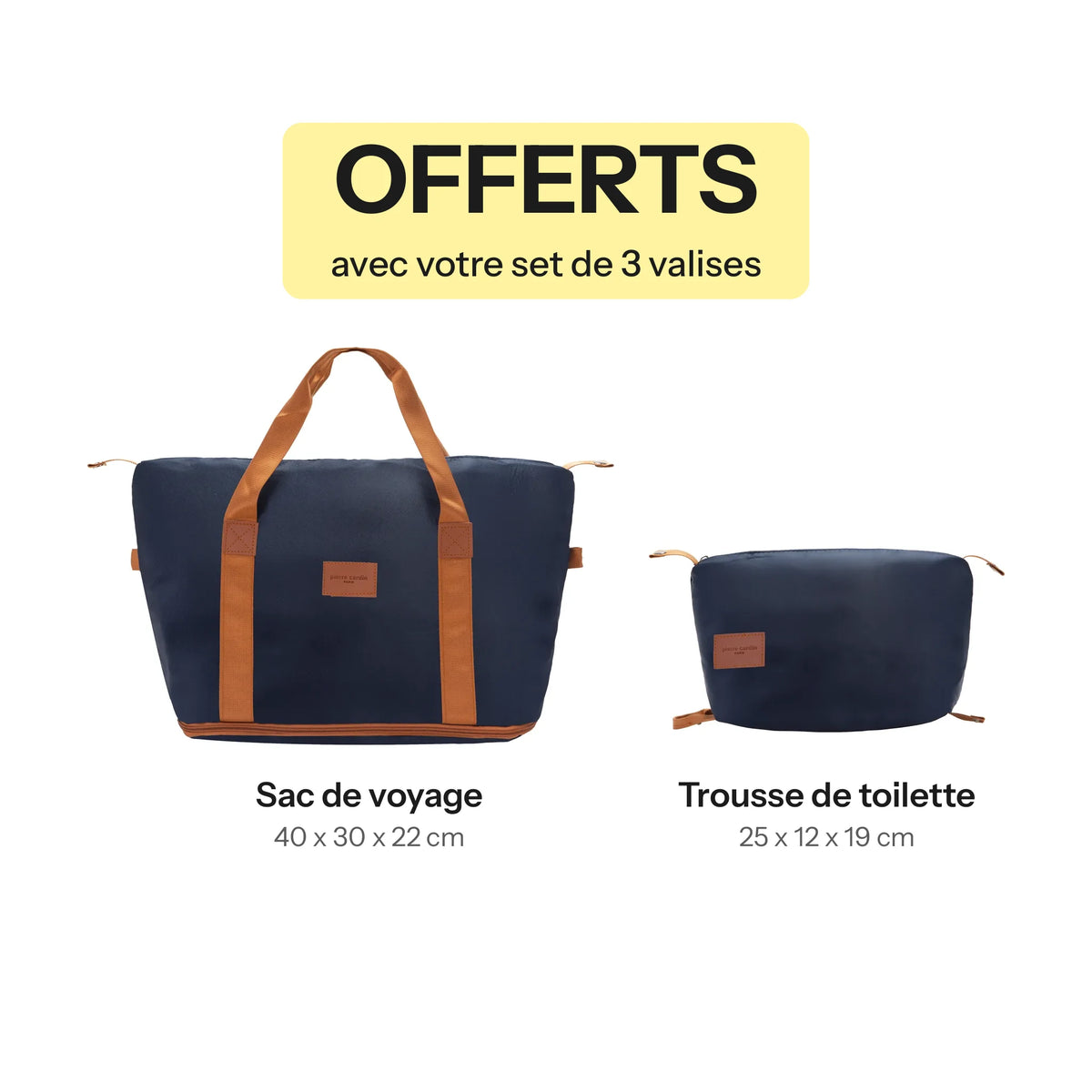Set de 3 valises + 2 sacs Pierre Cardin Berlin Bleu marine, sac de voyage et trousse de toilette offerts avec le set