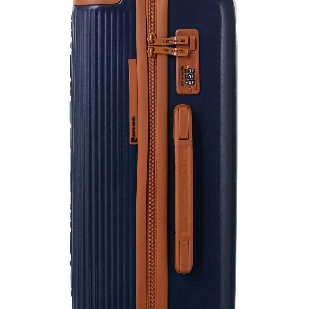 Set de 3 valises + 2 sacs Pierre Cardin Berlin Bleu marine, détail cadenas à combinaison 3 chiffres