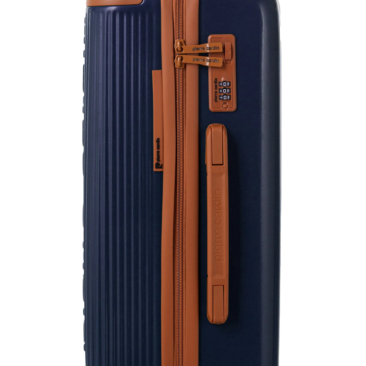 Set de 3 valises + 2 sacs Pierre Cardin Berlin Bleu marine, détail cadenas à combinaison 3 chiffres