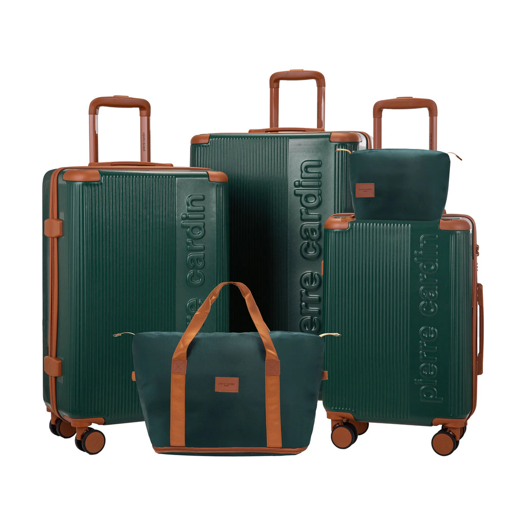 Set de 3 valises + 2 sacs Pierre Cardin Berlin Vert sapin, set complet, 3 valises, sac de voyage et trousse de toilette