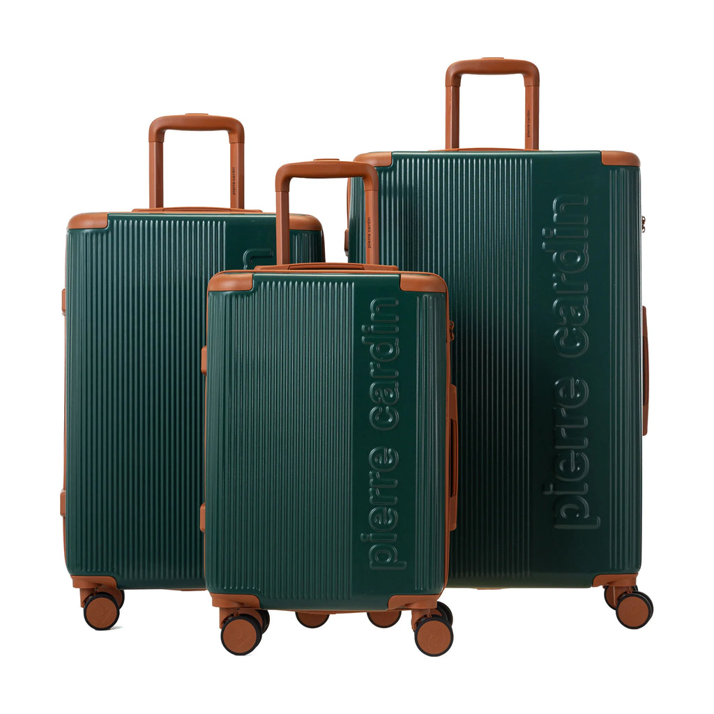 Set de 3 valises + 2 sacs Pierre Cardin Berlin Vert sapin, les 3 valises 52, 65 et 75 cm