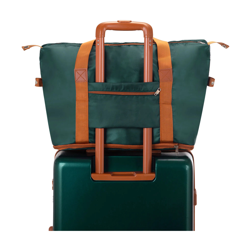 Set de 3 valises + 2 sacs Pierre Cardin Berlin Vert sapin, sac de voyage glissé sur le trolley de la valise