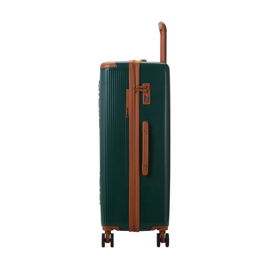 Set de 3 valises + 2 sacs Pierre Cardin Berlin Vert sapin, valise de côté, poignée latérale