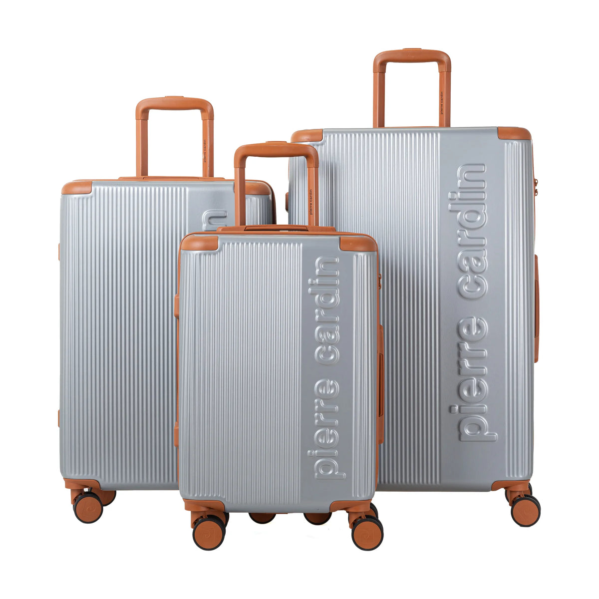 Set de 3 valises + 2 sacs Pierre Cardin Berlin Argent, les 3 valises 52, 65 et 75 cm