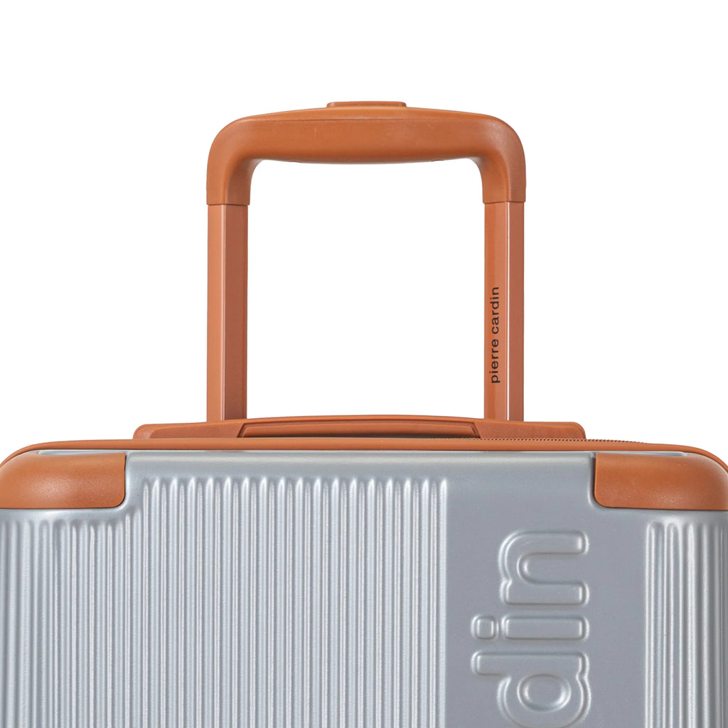 Set de 3 valises + 2 sacs Pierre Cardin Berlin Argent, détail poignée télescopique