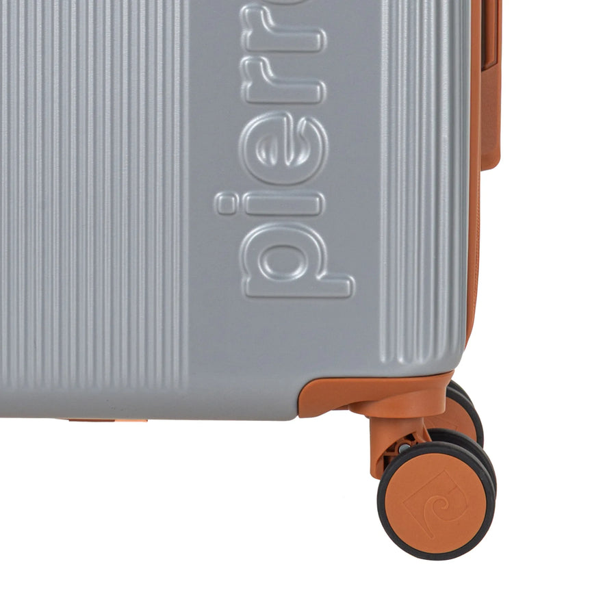 Set de 3 valises + 2 sacs Pierre Cardin Berlin Argent, détail roue double
