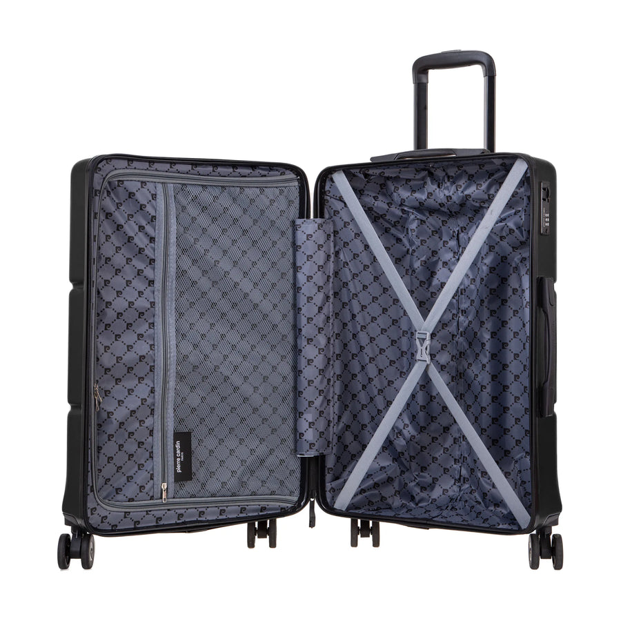 Set de 2 valises Pierre Cardin Intense Noir, valise M ouverte, intérieur