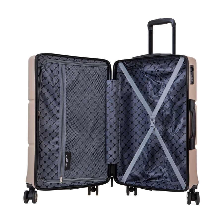 Set de 2 valises Pierre Cardin Intense Champagne, valise M ouverte, intérieur