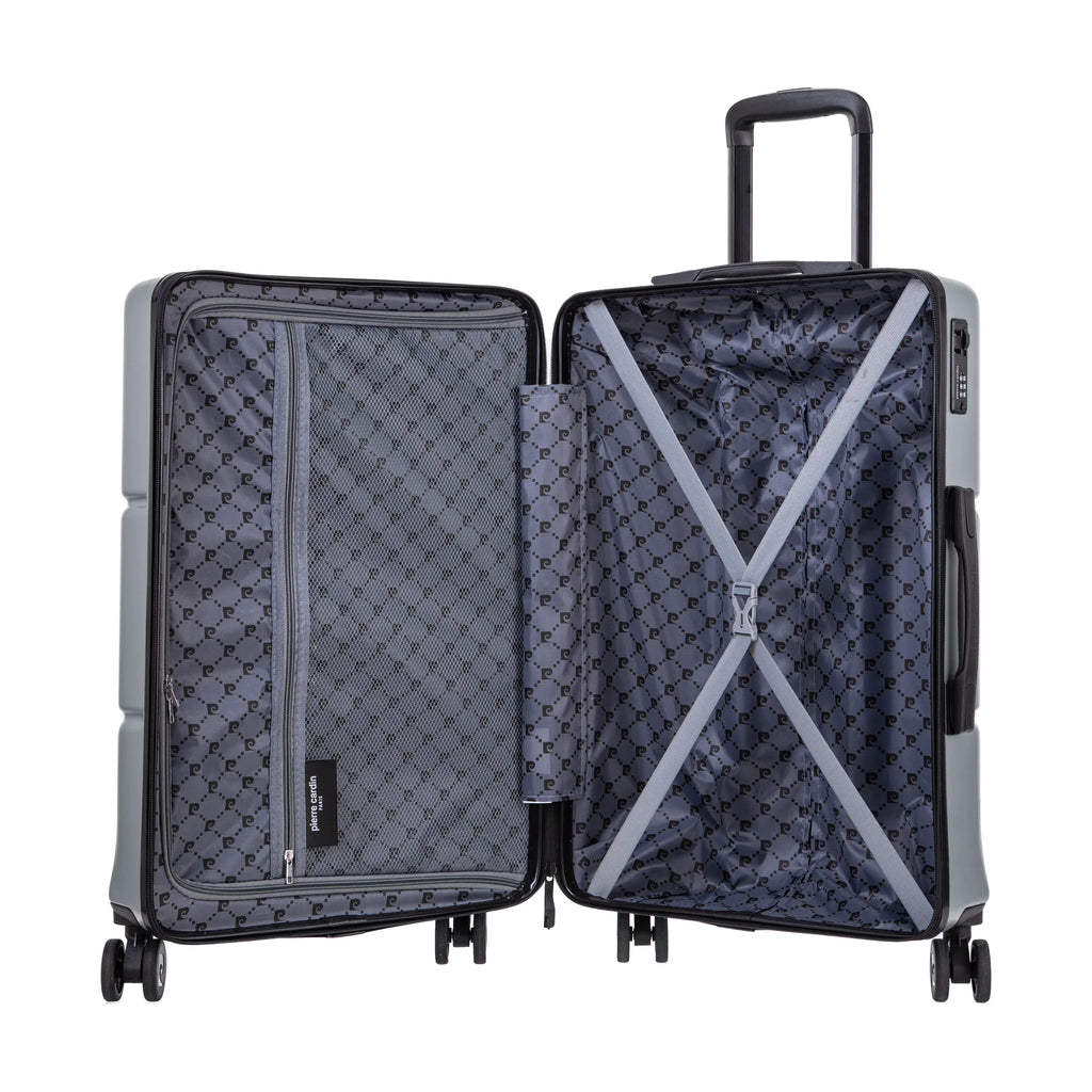 Set de 2 valises Pierre Cardin Intense Argent, valise M ouverte, intérieur