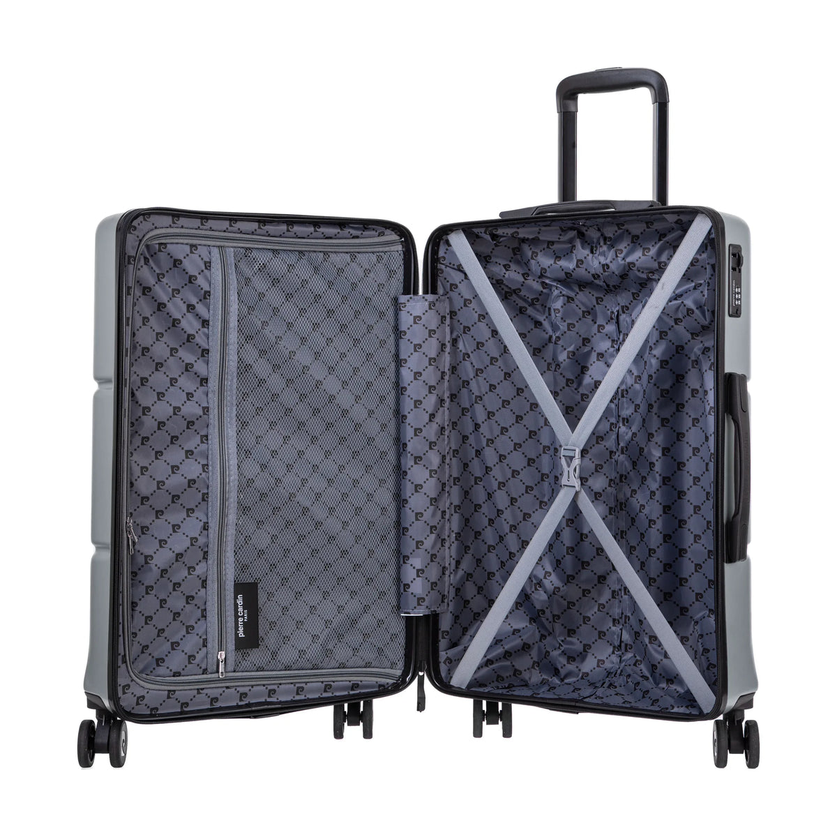 Set de 2 valises Pierre Cardin Intense Argent, valise M ouverte, intérieur