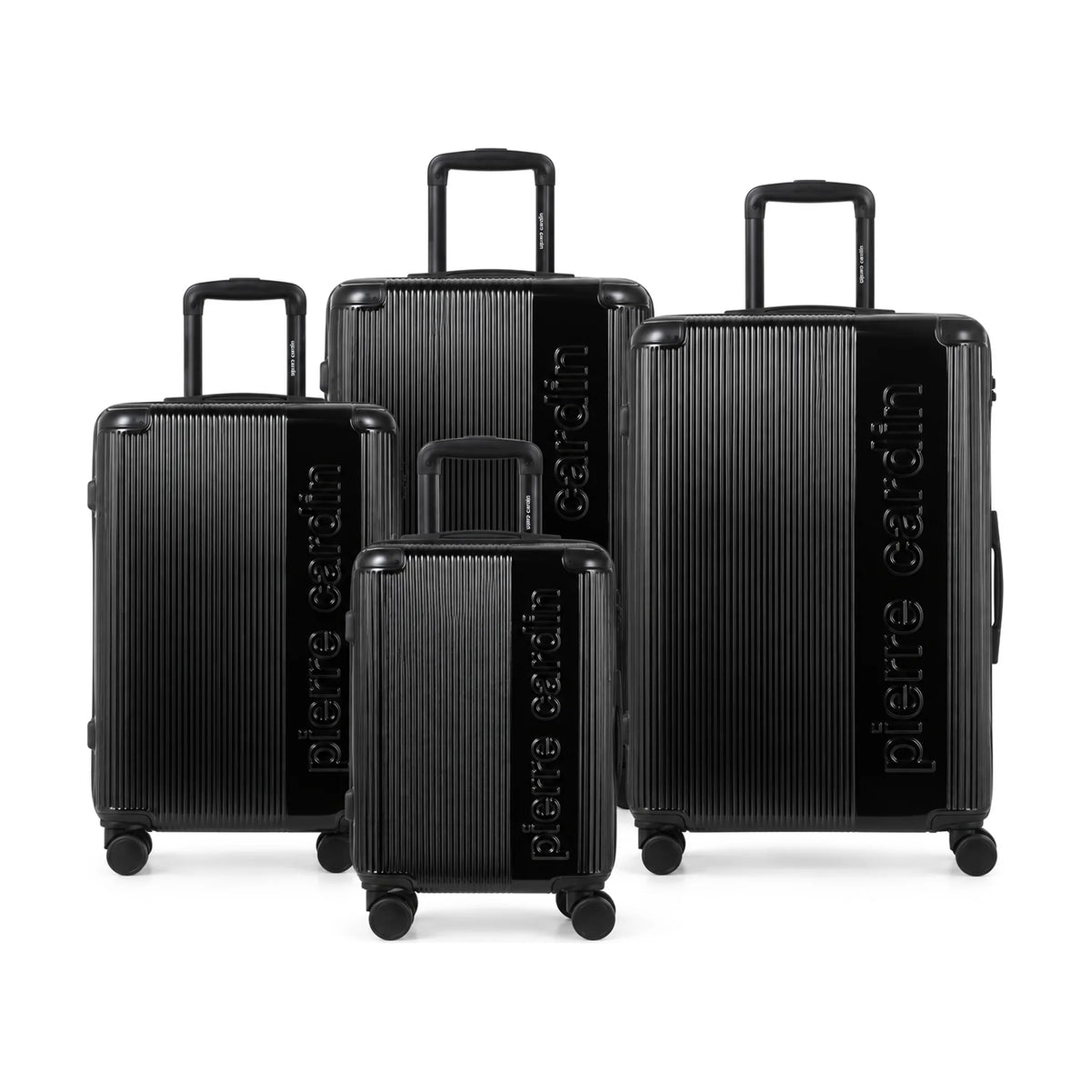 Set de 4 valises Pierre Cardin Berlin Noir, vue de trois quarts du set