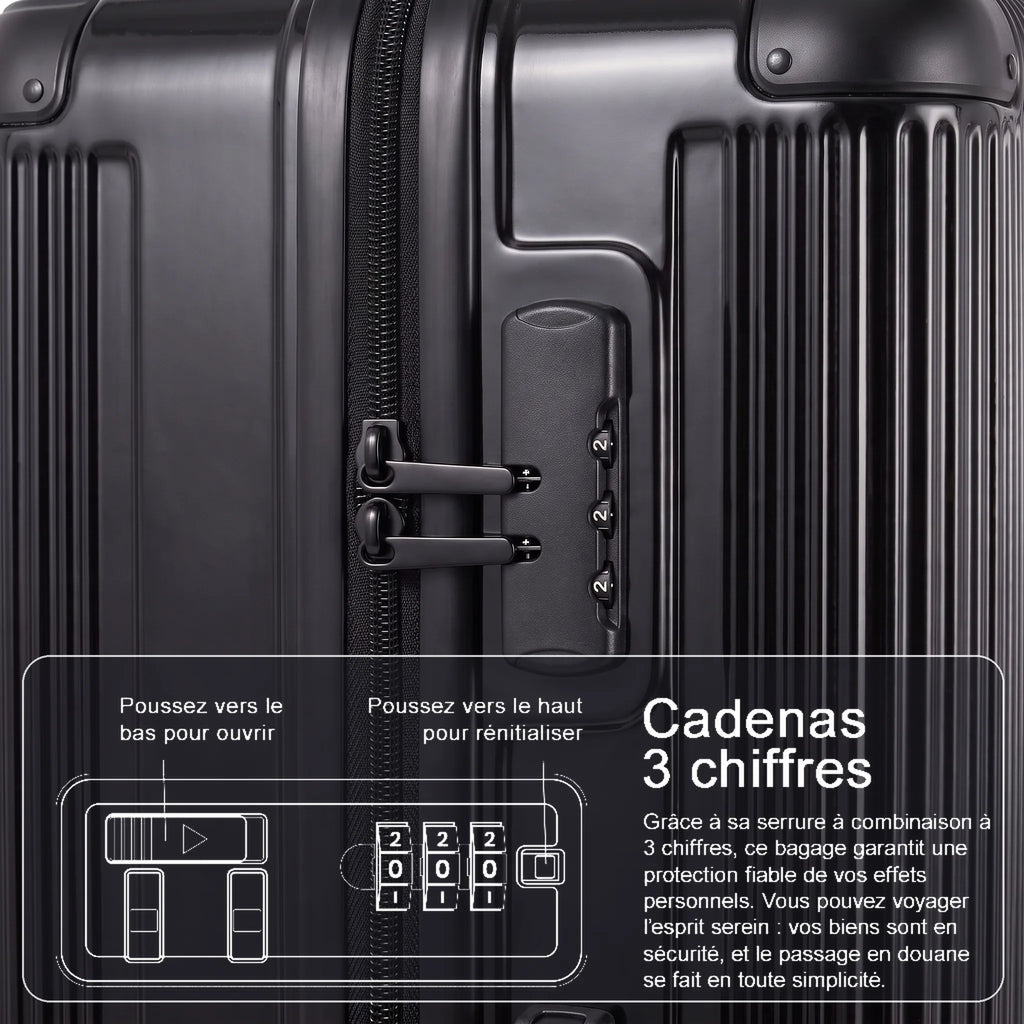 Set de 4 valises Pierre Cardin Berlin Noir, cadenas à combinaison 3 chiffres