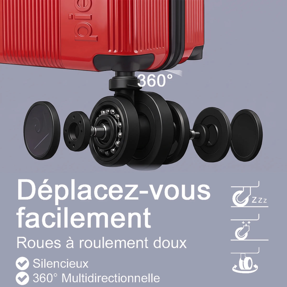 Set de 4 valises Pierre Cardin Berlin Rouge foncé, roues à roulement doux, rotation 360°