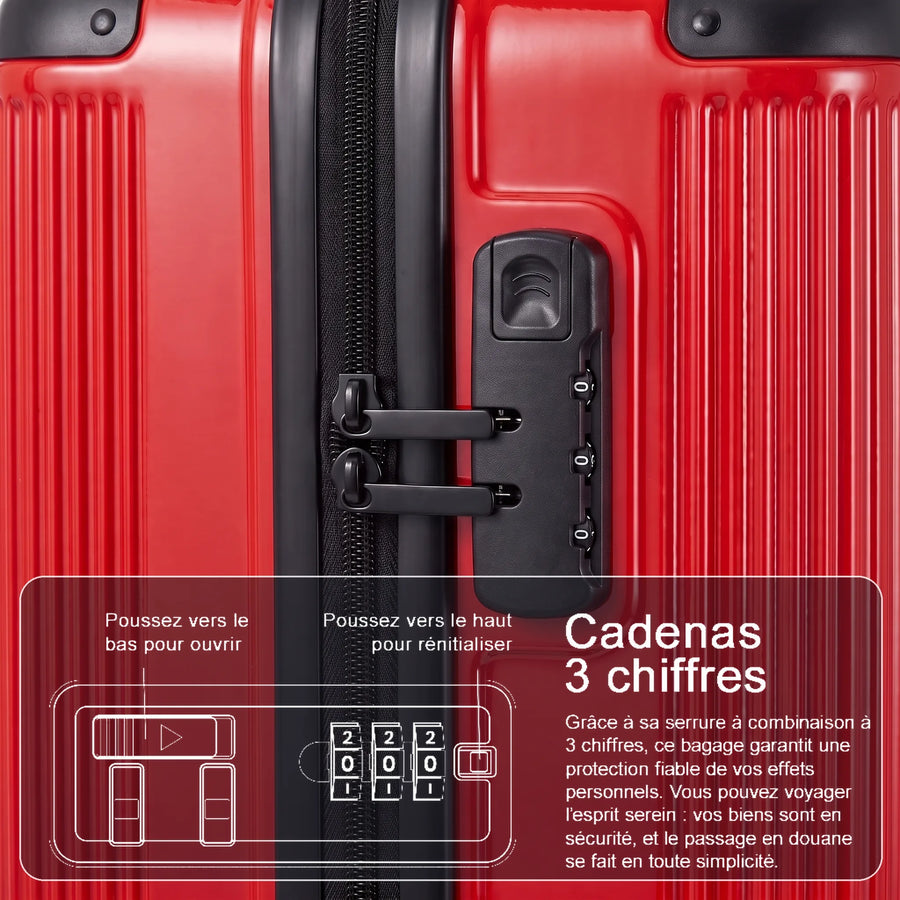 Set de 4 valises Pierre Cardin Berlin Rouge foncé, cadenas à combinaison 3 chiffres