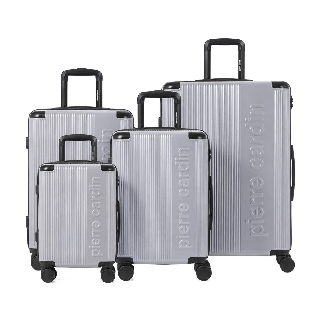 Set de 4 valises Pierre Cardin Berlin Argent, vue de trois quarts du set