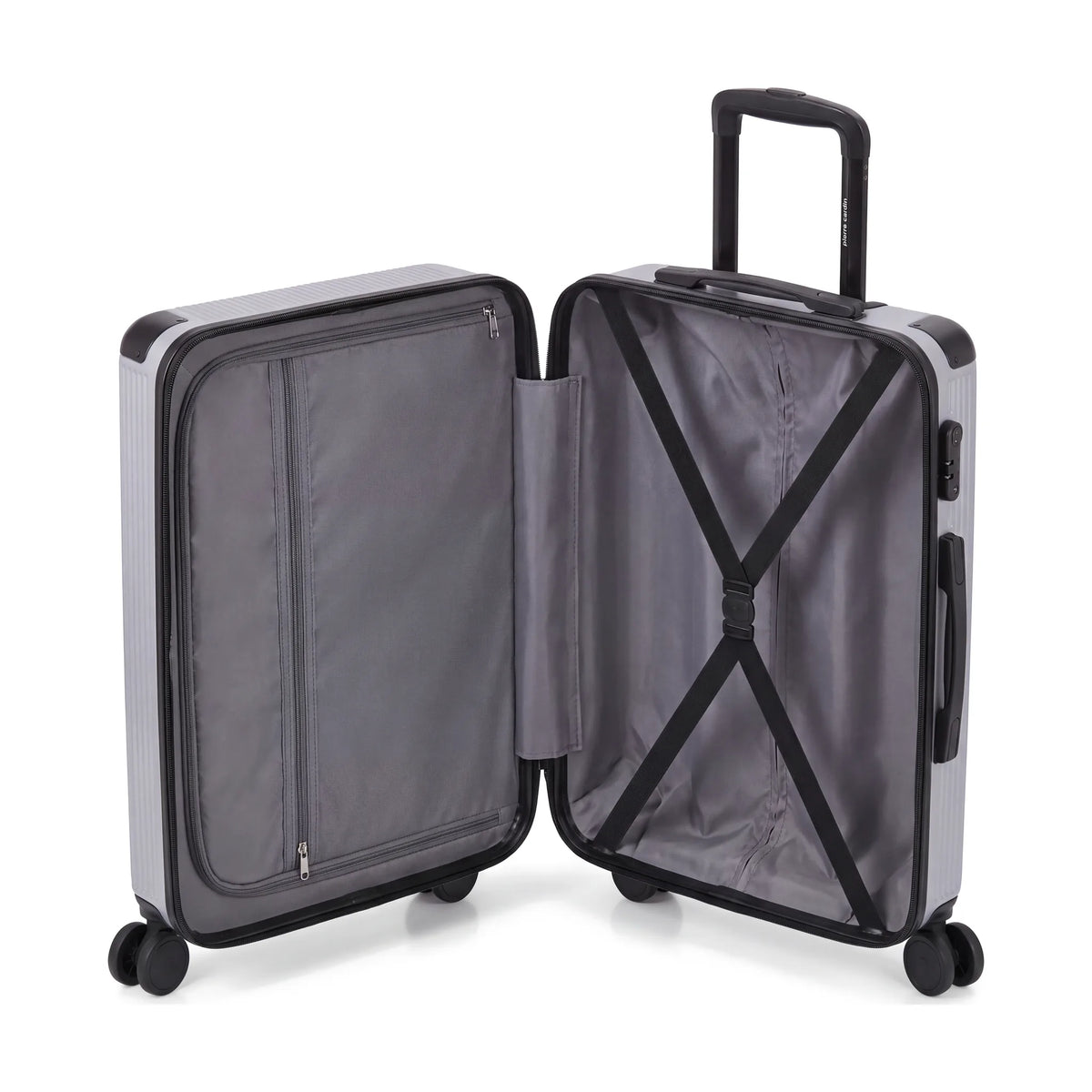 Set de 4 valises Pierre Cardin Berlin Argent, valise ouverte, intérieur