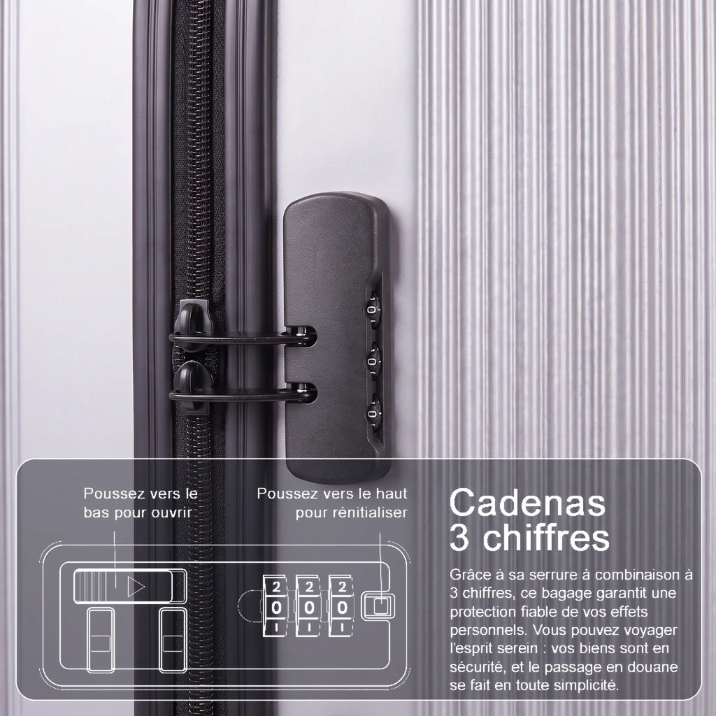 Set de 4 valises Pierre Cardin Berlin Argent, cadenas à combinaison 3 chiffres