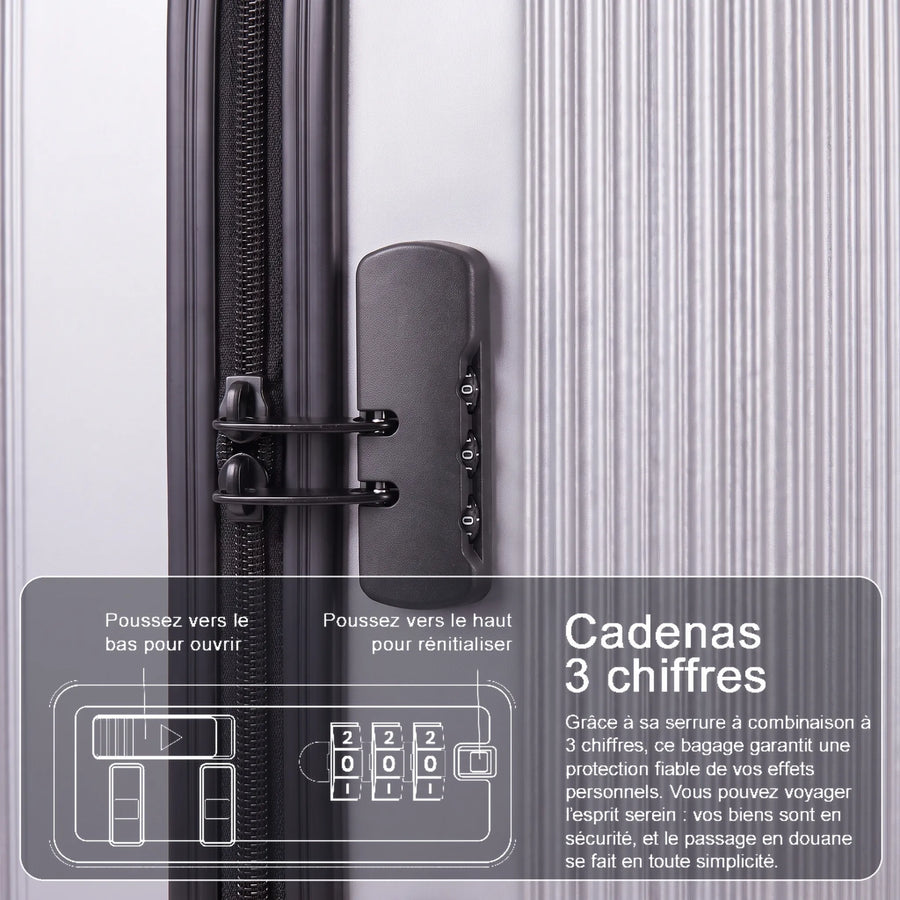 Set de 4 valises Pierre Cardin Berlin Argent, cadenas à combinaison 3 chiffres