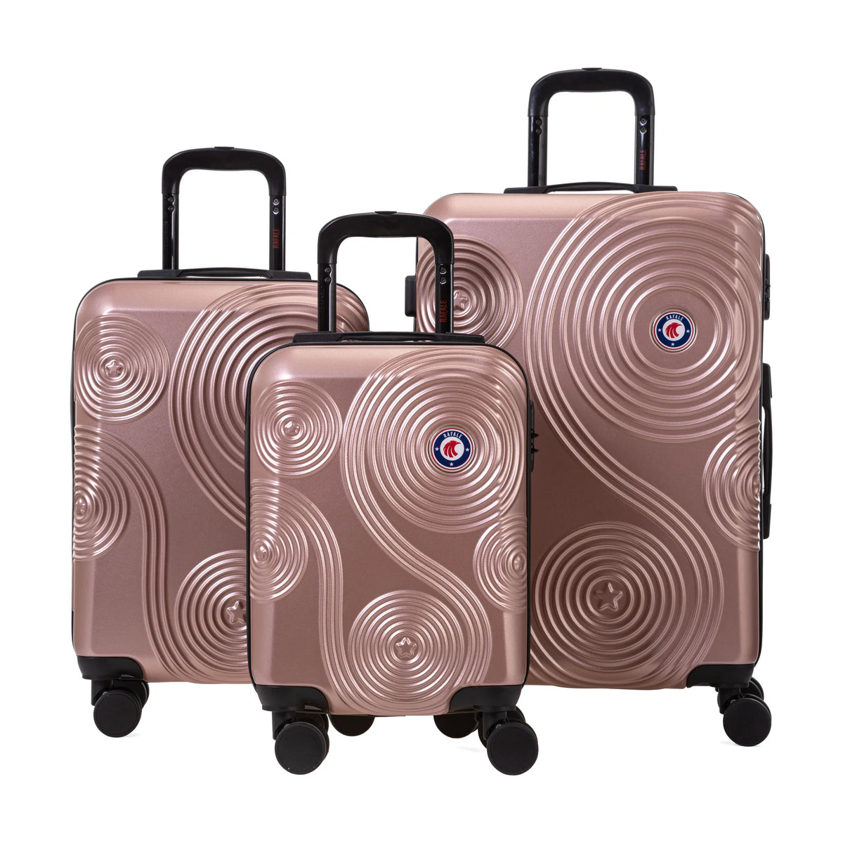 Set de 3 valises Rafale GPS Rose doré, vue de trois quarts du lot