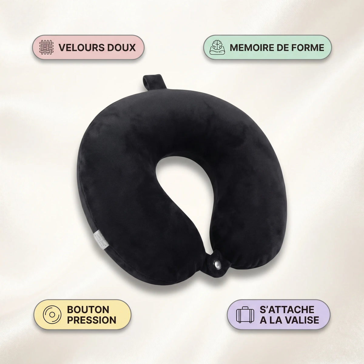 Coussin nuque de voyage Noir, Noir, points clés