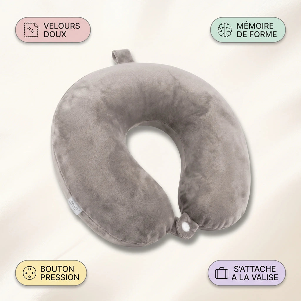 Coussin nuque de voyage Gris, Gris, points clés