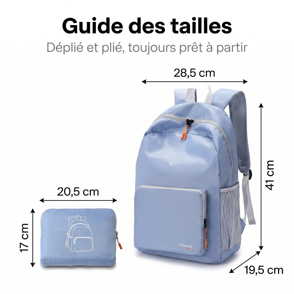Sac à dos pliable de voyage Marine, dimensions